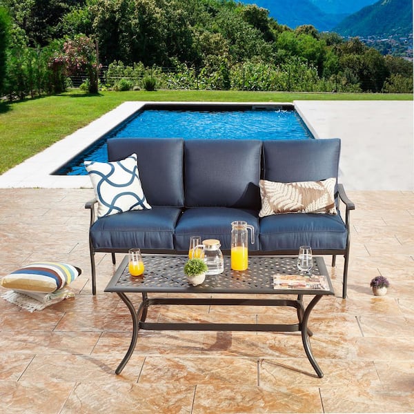 Patio Festival 2-Piece Metal Patio Deep Seating Set with Blue Cushions