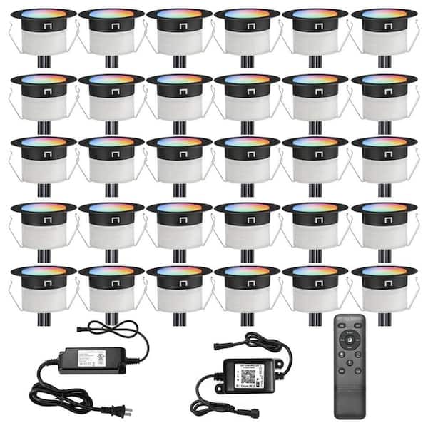 30 Pcs LED Deck Light Kits 1.22 Inch WiFi Smart Phone Control Recessed RGBW Waterproof for Floor Stairs Steps