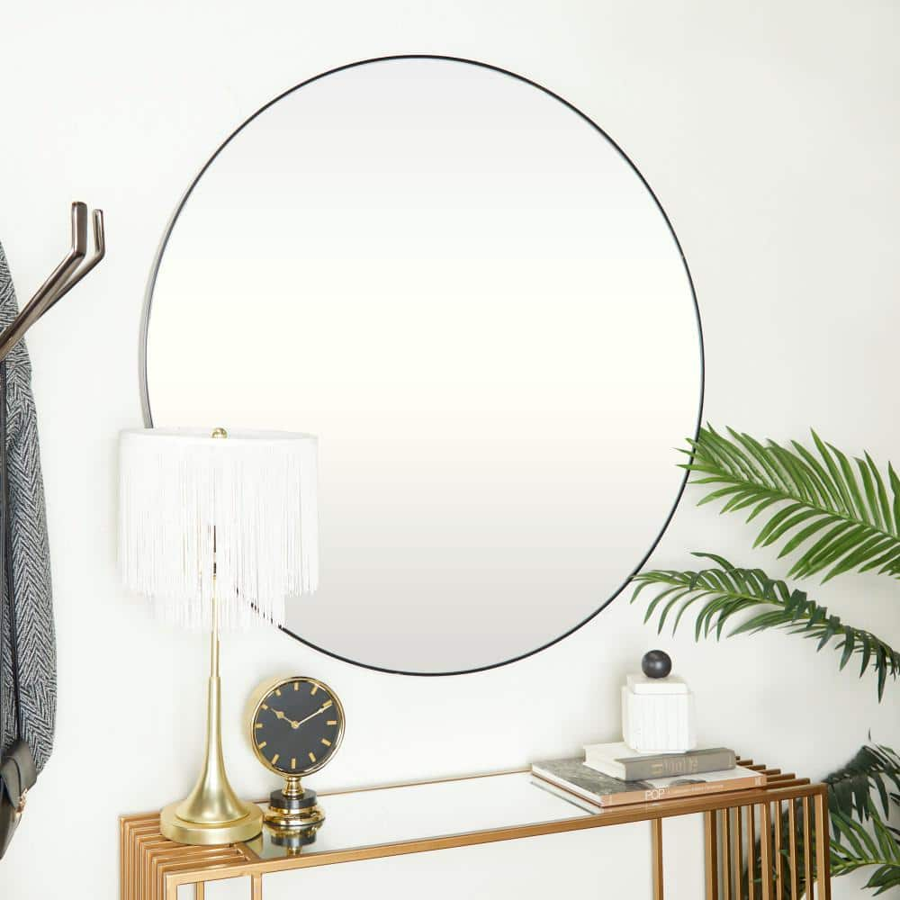 Litton Lane 42 in. x 42 in. Simplistic Round Framed Black Wall Mirror ...