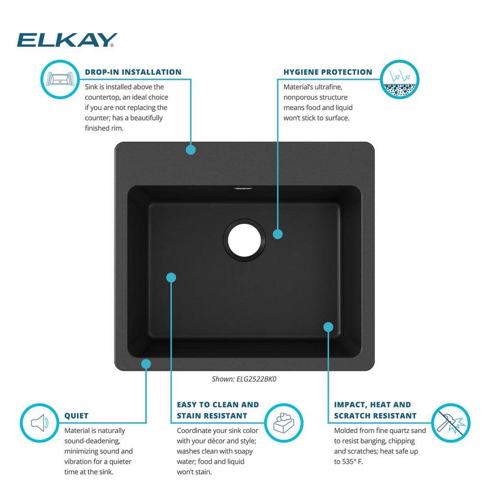 Elkay Black Quartz Single Bowl Drop-In Kitchen Sink