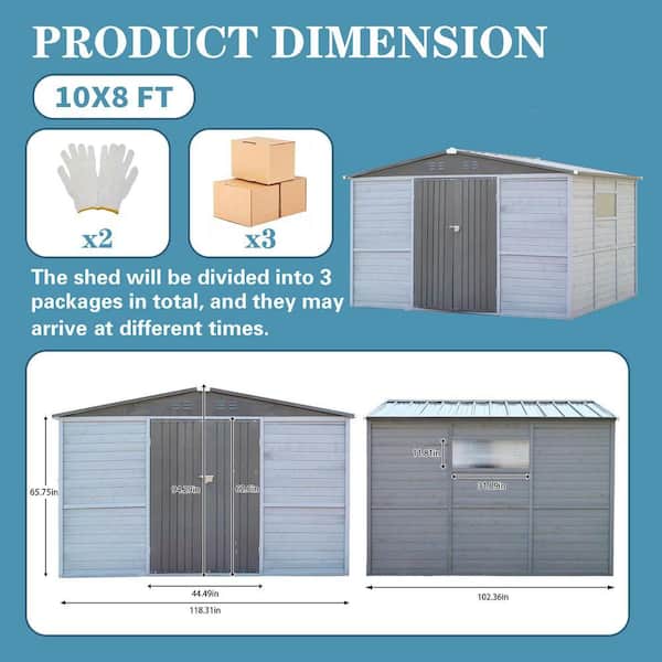 Endark 10 ft. W x 8 ft. D Outdoor Storage Grey Wood Shed with