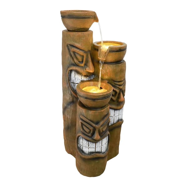 Watnature 35.4in. Outdoor Fountains -3-Tier Tiki Face Sculpture Modern Water Fountain. With LED Lights for House Office Home Decor