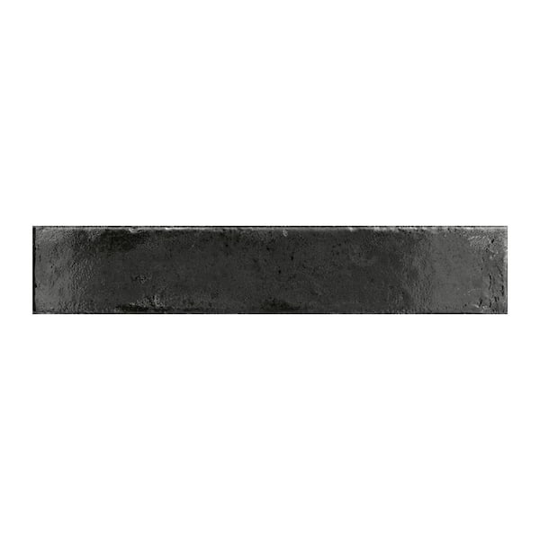 Ivox Billaire Black 3 in. x 16 in. Herringbone Glossy Porcelain Subway Wall Tile Sample
