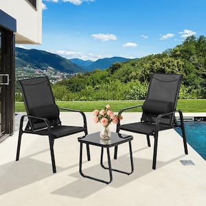 3-Pieces Outdoor Fabric Bistro Set Patio Conversation Set with Adjustable Backrest Black