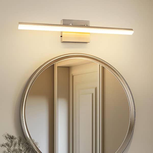 24-Watt 1-Light Nickel Vanity Light, 24 in. Integrated LED Wall Sconce for Bathroom, Modern Matte Black Light Bar