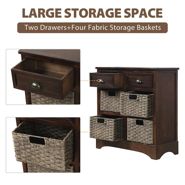 Storage Chest Organizer Cabinet with 2 Drawer 4 Wicker Baskets for
