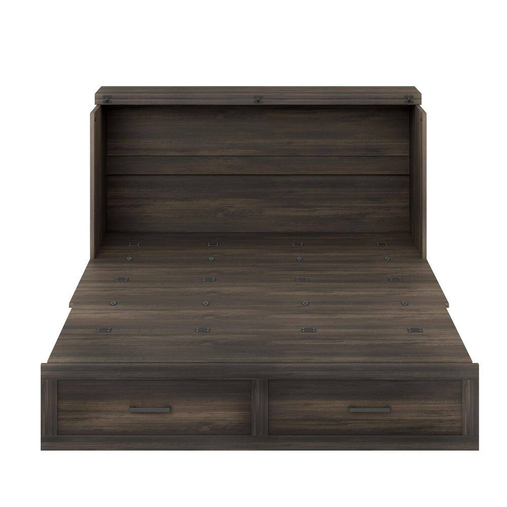 Rustic Gray Wood Frame Queen Farmhouse Murphy Bed with Charging Station, Foldable Cabinet Bed with Large Storage Drawer - thumbnail 5