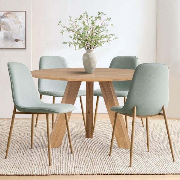 Turquoise Linen Dining Chair with Oak Metal Legs (Set of 4)