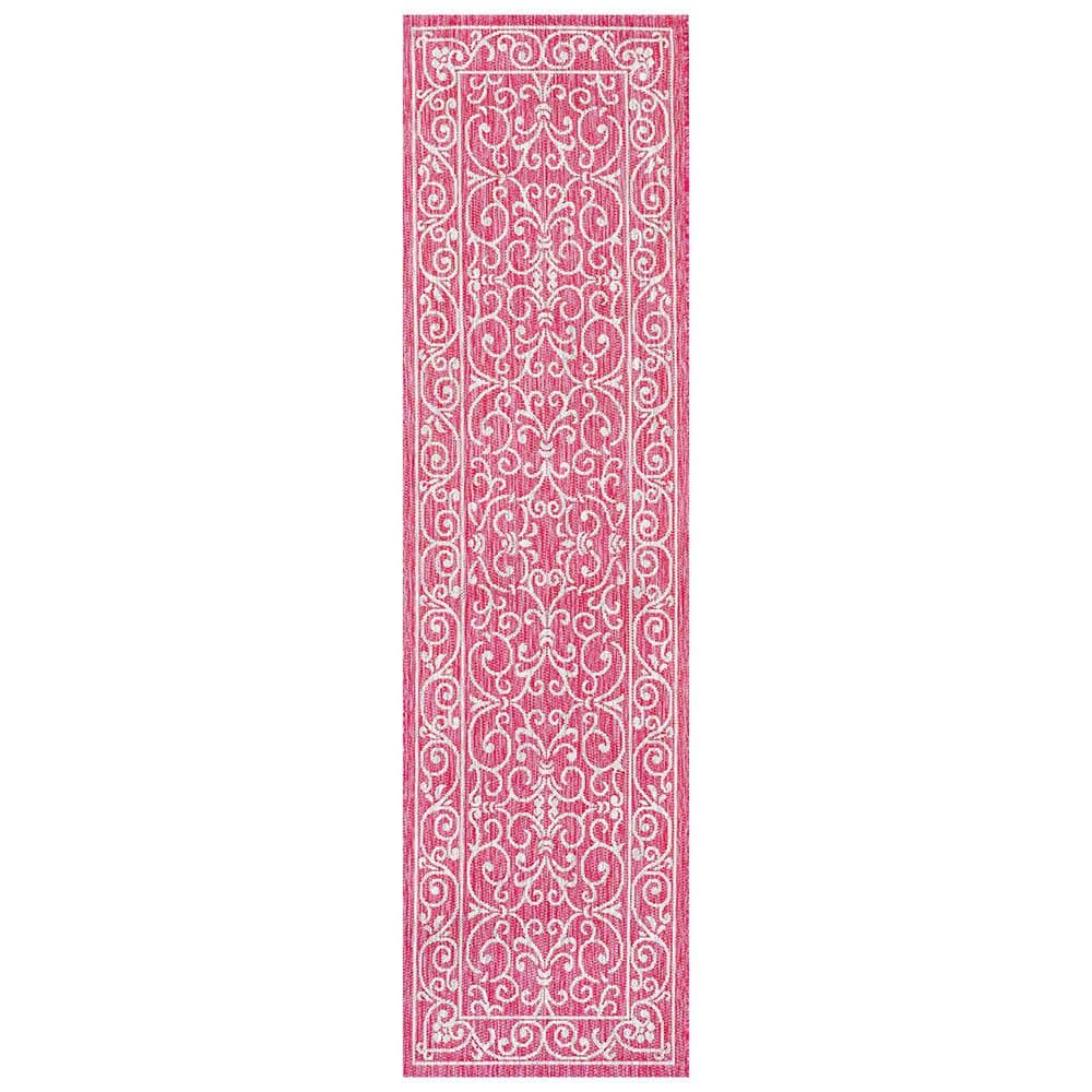 Pink Polypropylene 2 ft. x 8 ft. Floral Indoor Runner Rug