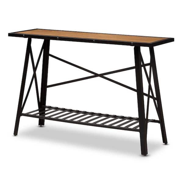 Baxton Studio Allaire 50 in. Dark Oak Brown/Dark Bronze Standard Rectangle Wood Console Table