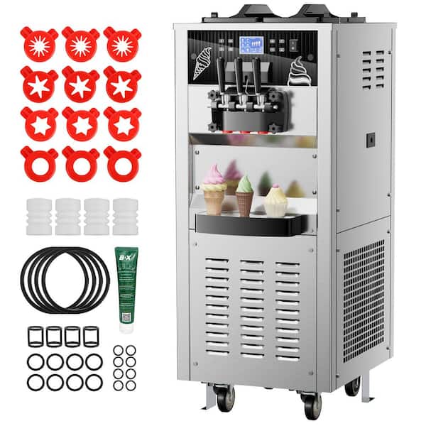 Mojgar 3600W Silver Commercial Ice Cream Maker Machine, Vertical 2 * 12L Hoppers, with PreCooling and Mix Low Alert 40L/H Yield