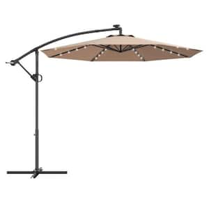 10 ft. Aluminum Market Solar Powered LED 360° Rotation Patio Offset Outdoor Umbrella in Beige