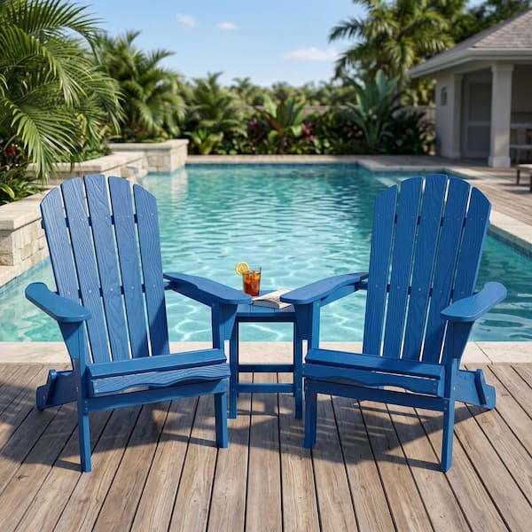 Outdoor Navy Blue Folding Wood Adirondack Chair Set of 2, Lounge