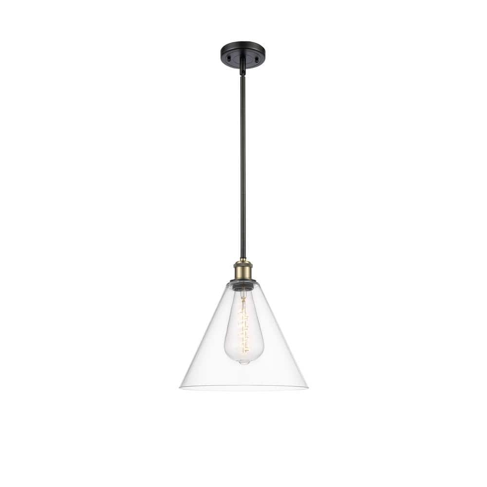 Innovations Berkshire 60-Watt 1-Light Black Antique Brass Shaded Mini Pendant Light with Clear Glass Clear Glass Shade