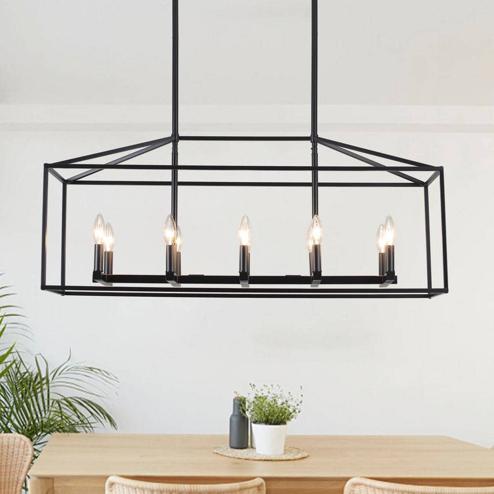 10-Light Farmhouse Black Rectangle Hanging Linear Island Chandelier Lighting for Kitchen Island price history on PriceWatchPro