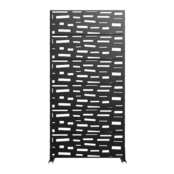 1-Piece 35.1 in. W x 71.37 in. H Wide Edged Black Galvanized Sheet Screen Outdoor Metal Screen Decorative Art Panel