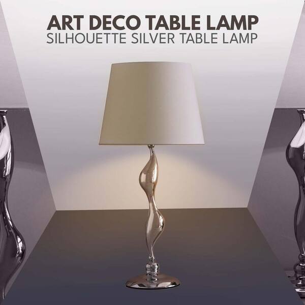 EKIEUDL 24 in. Silver Art Deco Silhouette Table Lamp w/ 64