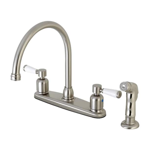 Kingston Brass Paris 2-Handle Standard Kitchen Faucet with Side Sprayer in Brushed Nickel