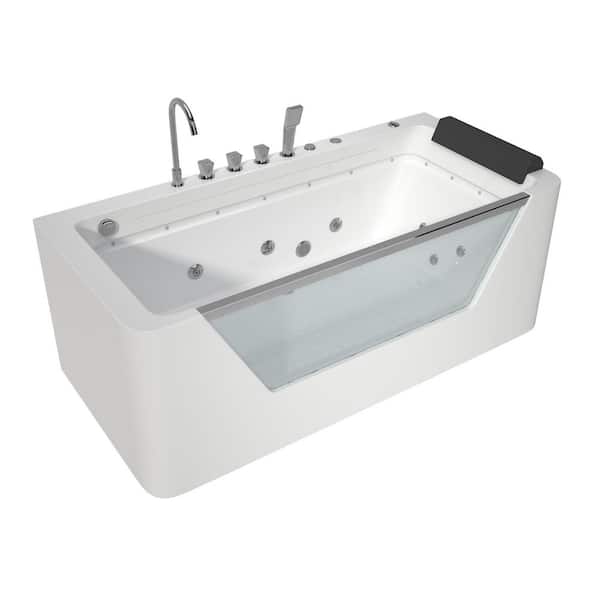 67 in. x 31.5 in. Acrylic Flatbottom Freestanding Whirlpool Bathtub in White with Faucets