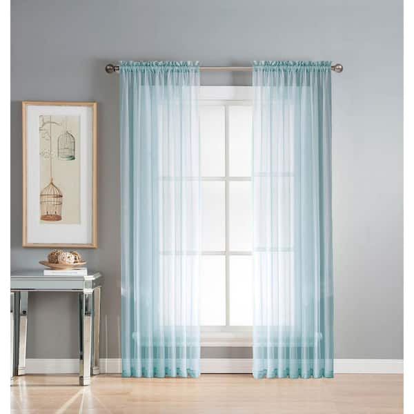 Window Elements Sheer Diamond Sheer 56 in. W x 95 in. L Rod Pocket Extra Wide Curtain Panel in Light Blue