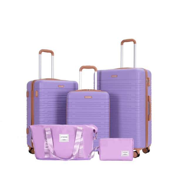 5-Piece Lilac ABS Hardside Spinner Luggage Set with Travel Bag and Toiletry Bag (20/24/28 in. )