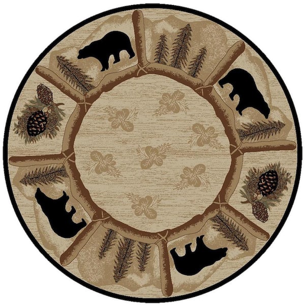 Hearthside Toccoa Lodge Multi 5 ft. Round Woven Animal Print Polypropylene Area Rug