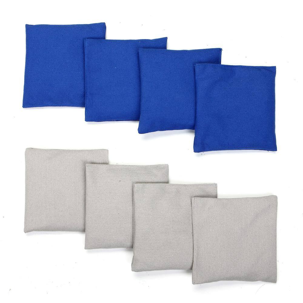 Distressed Wood LED Cornhole Set with Blue and White Bean Bags