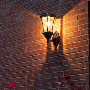 Victorian Bulb Black Outdoor Solar Lamp Post Light Warm White LED with Motion Sensor and 3-Mounting Options