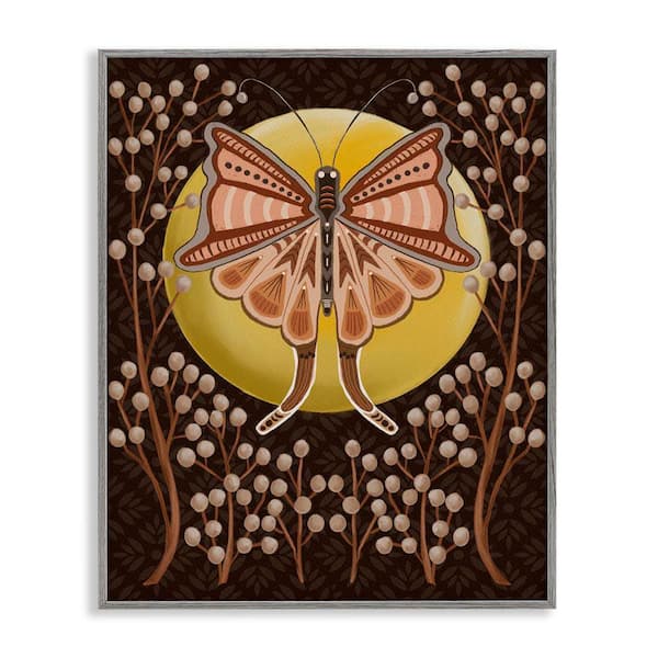 Stupell Industries Moth with Willows by Regina Moore Gray Framed Animal Giclee Art Print 30 in. x 24 in.