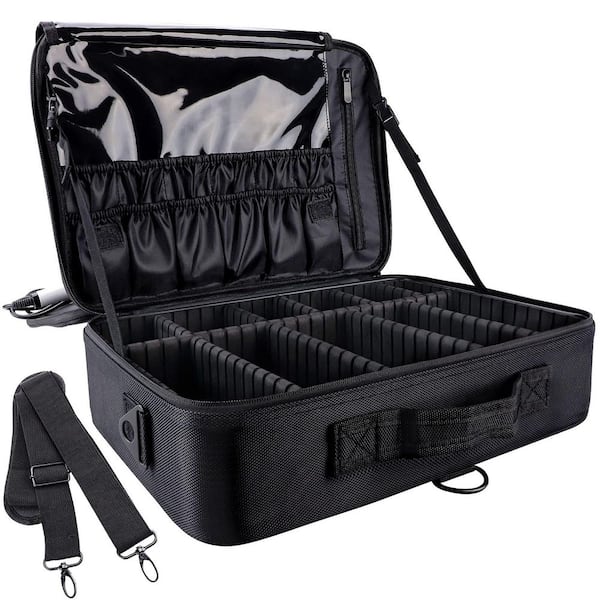 Adjustable Travel Makeup Case, Waterproof Oxford Fabric Cosmetic Organizer with Dividers, Portable Shoulder Strap Bag