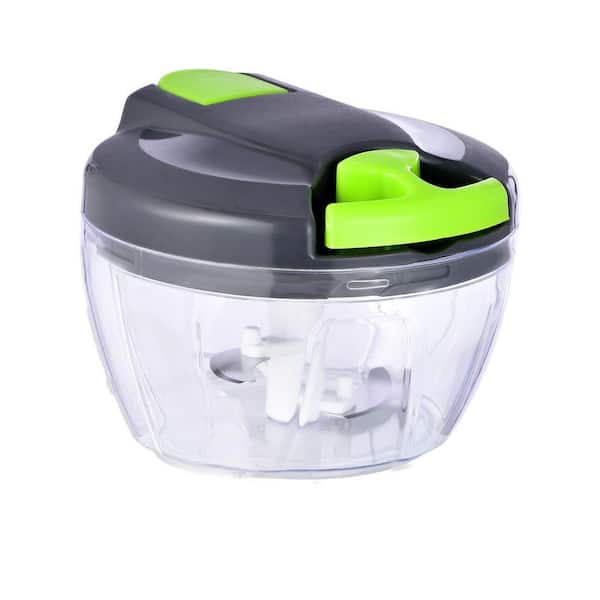 Manual Food Processor Vegetable Chopper Gray-Green Hand Pull Garlic Onion Mincer Cutter 500 ml for Veggies Fruits Nuts