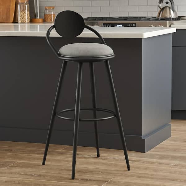 40.5 in. H Vintage Gray and Black Low Back Wood Bar Stool with Faux Leather Seat