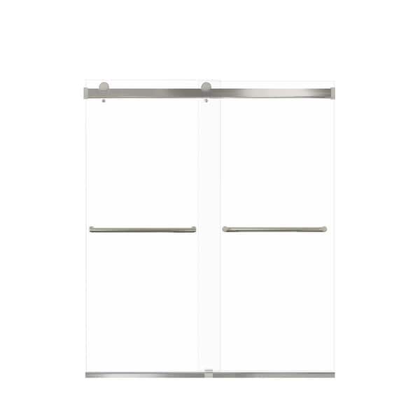Transolid Brianna 60 in. W x 70 in. H Sliding Frameless Shower Door in Brushed Stainless Finish with Clear Glass