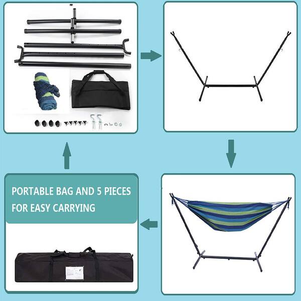 Blue And Green Stripe Classic 2 Person Hammock With Stand Blue And Green Stripe Classic 2 Person Hammock With Stand
