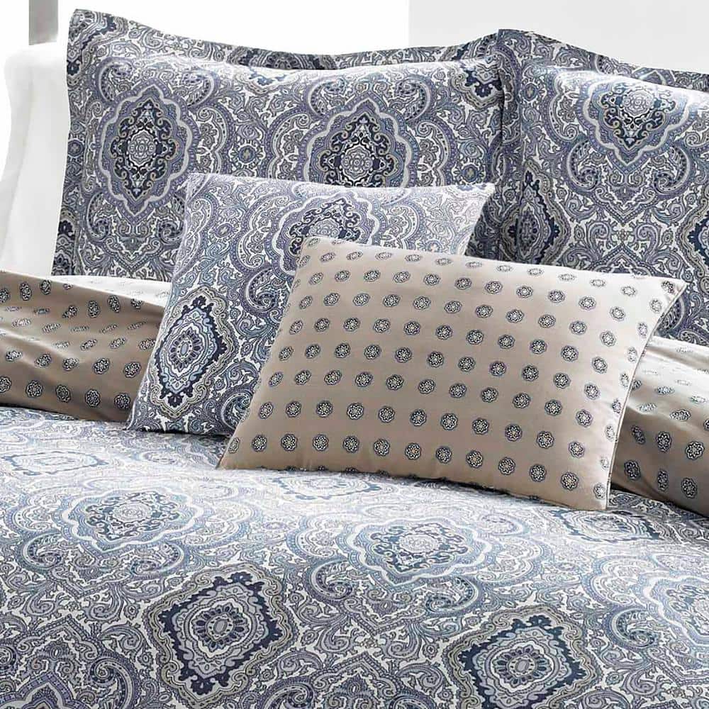 Milan Blue and Gray Cotton Twin Reversible Comforter Set