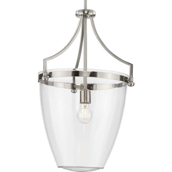 Progress Lighting Parkhurst Collection 15.25 in. 1-Light Brushed Nickel New Traditional Pendant with Clear Glass Shade for Kitchen