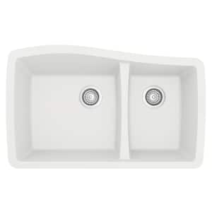 Undermount Quartz Composite 33 in. 60/40 Double Bowl Kitchen Sink in White