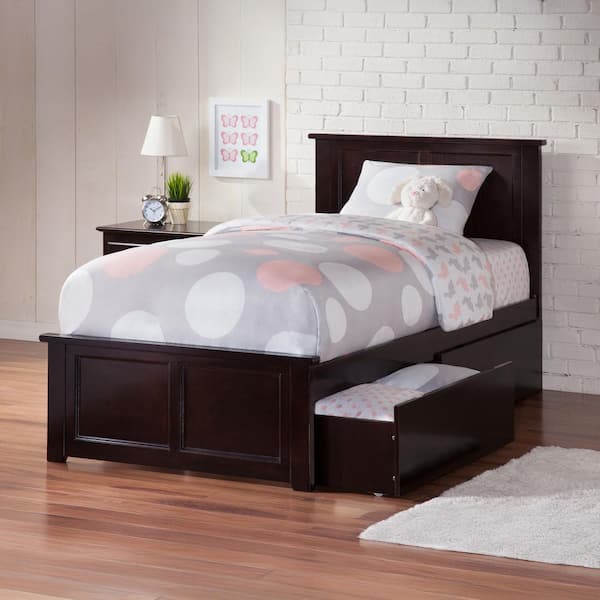 AFI Madison Espresso Twin Solid Wood Storage Platform Bed with Matching Foot Board and 2 Bed Drawers