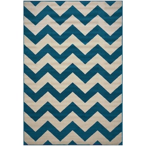 Modela Zigzag Blue and Tan 5 ft.x 7 ft. Chevron Synthetic Rectangle Area Rug