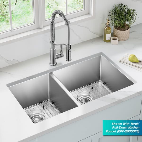 Standart PRO 33in. 16 Gauge Undermount 60/40 Double Bowl Stainless Steel Kitchen Sink