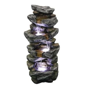 Light Brown Floor Rock Water Fall Fountain With Light