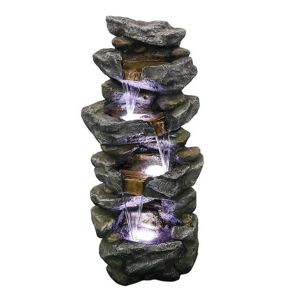 Sireck Light Brown Floor Rock Water Fall Fountain With Light