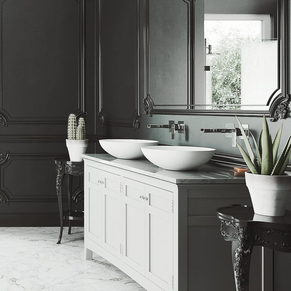 Lotus 16" White Matte Stone Round Above-Counter Vessel Sink