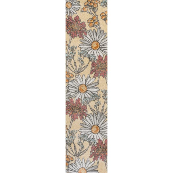 Dizi Modern Botanical Wildflower Yellow/Ivory/Red 2 ft. x 8 ft. Runner Rug