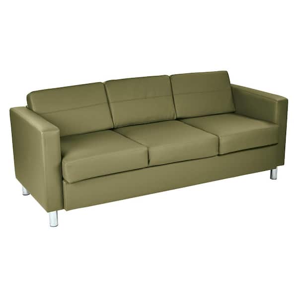 OSP Home Furnishings Pacific 72.5 in. Sage Faux Leather 3-Seater Lawson Sofa with Removable Cushions