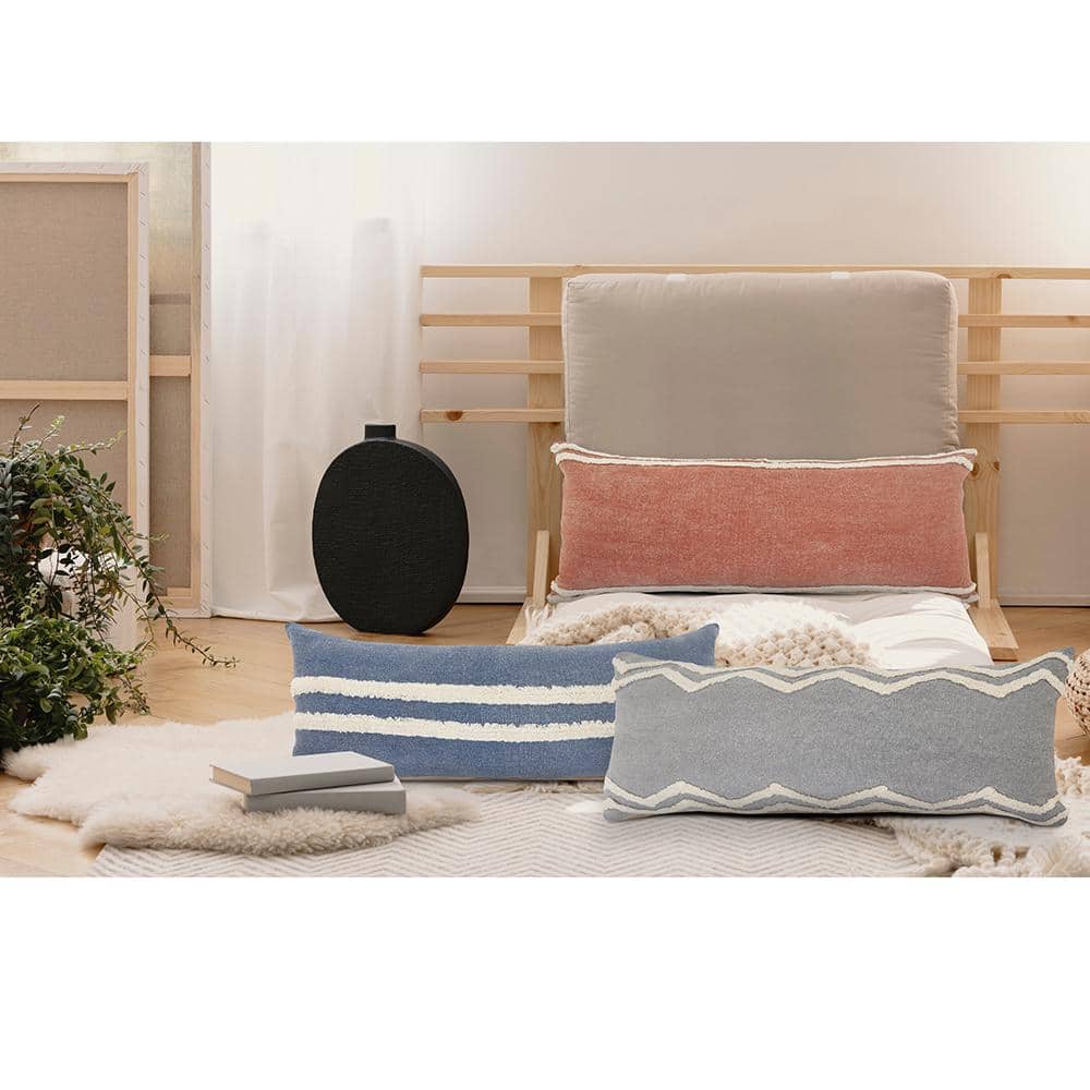 Cinnamon and White Striped Cotton Lumbar Pillow, 14" x 36"