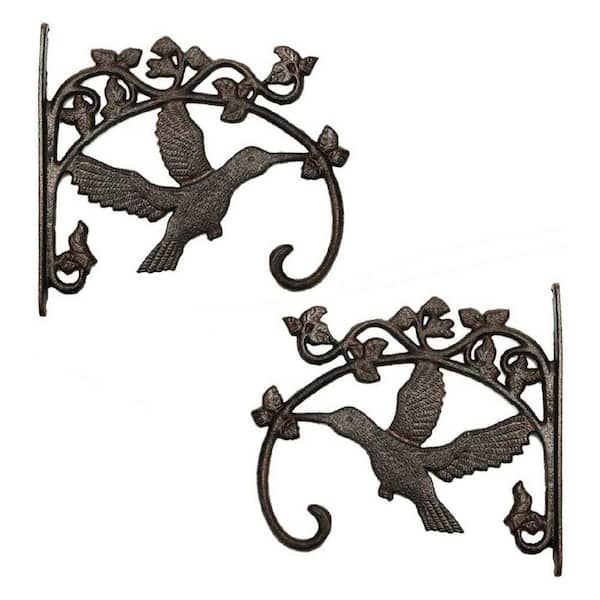 10.4in. Hummingbird Shape Cast Iron Plant Hanger Wall Hooks for Planter Lanterns Bird Feeders Houses Wind Chimes 2-Piece