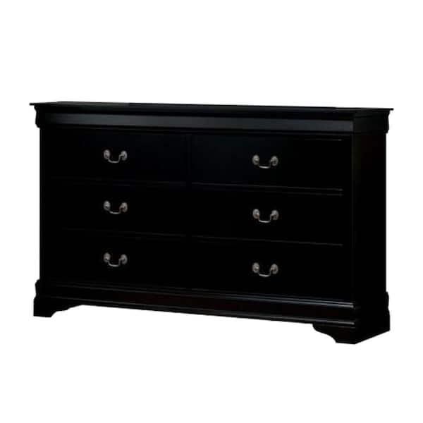 William's Home Furnishing Louis Philippe III 6-Drawers Black Dresser 35.25 in. x 58.38 in. x 15.75 in.