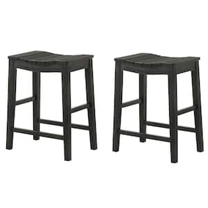 Whitcombe 24 in. Black Backless Wood Bar Stool (Set of 2)