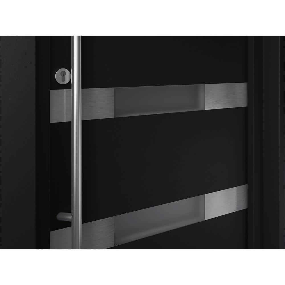 Aura Black Zinc-Galvanized Steel Front Door with Frosted Glass